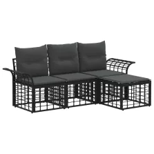   vidaXL Kültéri kanapé szett 4 pcs Fekete és Sötétszürke Poliészter