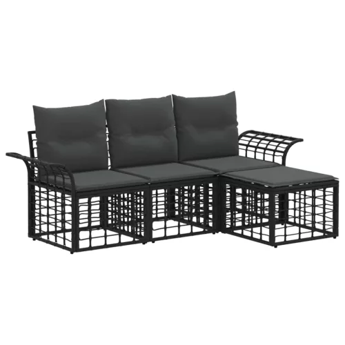 vidaXL Kültéri kanapé szett 4 pcs Fekete és Sötétszürke Poliészter