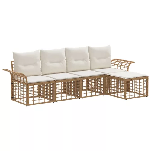 vidaXL Kültéri kanapé szett 5 pcs Természetes és Krémszínű Fehér