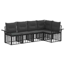   vidaXL Kültéri kanapé szett 5 pcs Fekete és Sötétszürke Poliészter