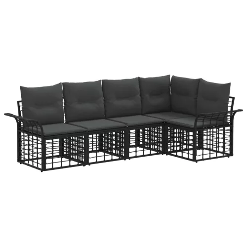 vidaXL Kültéri kanapé szett 5 pcs Fekete és Sötétszürke Poliészter
