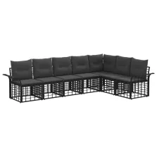   vidaXL Kültéri kanapé szett 7 pcs Fekete és Sötétszürke Poliészter