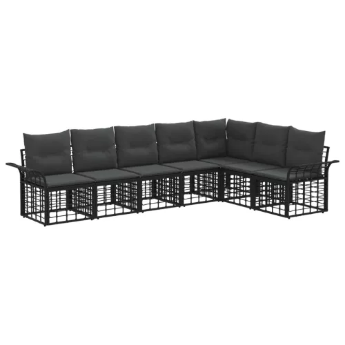 vidaXL Kültéri kanapé szett 7 pcs Fekete és Sötétszürke Poliészter
