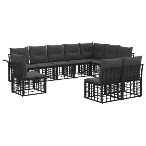 vidaXL Kültéri kanapé szett 10 pcs Fekete és Sötétszürke Poliészter