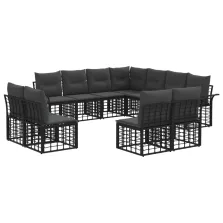   vidaXL Kültéri kanapé szett 11 pcs Fekete és Sötétszürke Poliészter