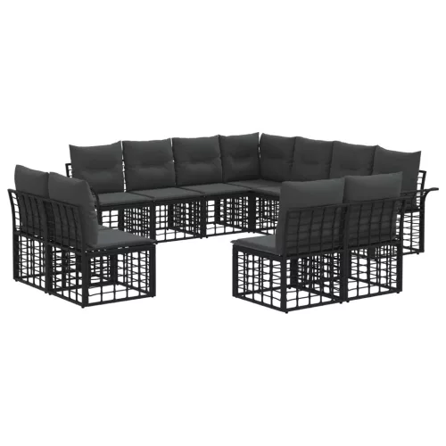 vidaXL Kültéri kanapé szett 11 pcs Fekete és Sötétszürke Poliészter