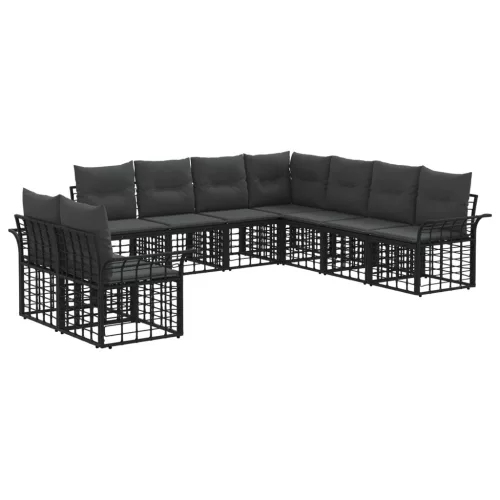 vidaXL Kültéri kanapé szett 9 pcs Fekete és Sötétszürke Poliészter