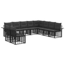   vidaXL Kültéri kanapé szett 10 pcs Fekete és Sötétszürke Poliészter