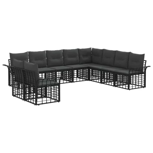 vidaXL Kültéri kanapé szett 10 pcs Fekete és Sötétszürke Poliészter