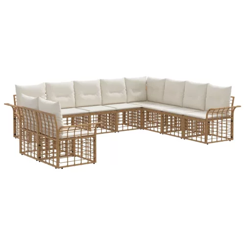 vidaXL Kültéri kanapé szett 10 pcs Természetes és Krémszínű Fehér