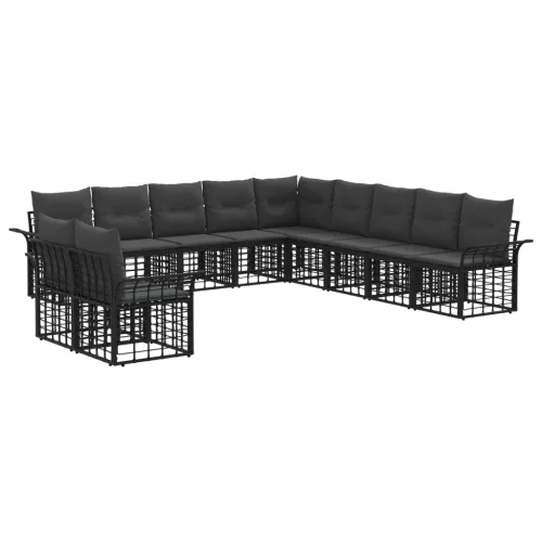 vidaXL Kültéri kanapé szett 11 pcs Fekete és Sötétszürke Poliészter