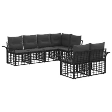   vidaXL Kültéri kanapé szett 7 pcs Fekete és Sötétszürke Poliészter