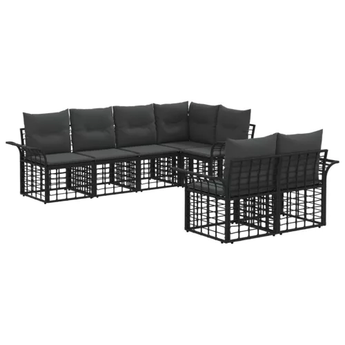 vidaXL Kültéri kanapé szett 7 pcs Fekete és Sötétszürke Poliészter