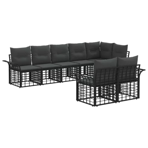 vidaXL Kültéri kanapé szett 8 pcs Fekete és Sötétszürke Poliészter