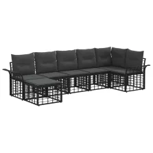   vidaXL Kültéri kanapé szett 7 pcs Fekete és Sötétszürke Poliészter