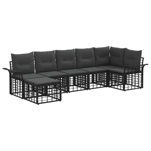vidaXL Kültéri kanapé szett 7 pcs Fekete és Sötétszürke Poliészter