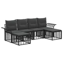  vidaXL Kültéri kanapé szett 6 pcs Fekete és Sötétszürke Poliészter