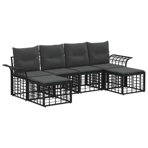 vidaXL Kültéri kanapé szett 6 pcs Fekete és Sötétszürke Poliészter