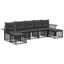   vidaXL Kültéri kanapé szett 7 pcs Fekete és Sötétszürke Poliészter