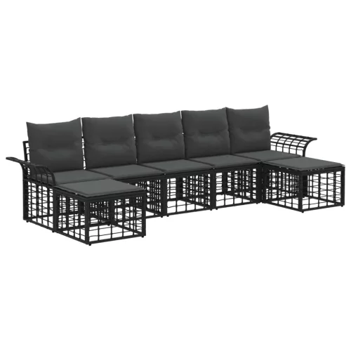vidaXL Kültéri kanapé szett 7 pcs Fekete és Sötétszürke Poliészter