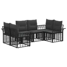   vidaXL Kültéri kanapé szett 6 pcs Fekete és Sötétszürke Poliészter