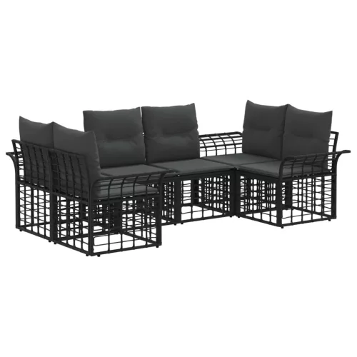 vidaXL Kültéri kanapé szett 6 pcs Fekete és Sötétszürke Poliészter