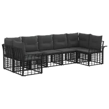   vidaXL Kültéri kanapé szett 7 pcs Fekete és Sötétszürke Poliészter
