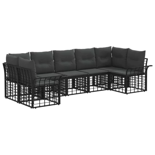 vidaXL Kültéri kanapé szett 7 pcs Fekete és Sötétszürke Poliészter