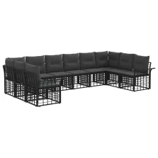   vidaXL Kültéri kanapé szett 10 pcs Fekete és Sötétszürke Poliészter