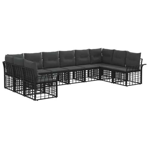 vidaXL Kültéri kanapé szett 10 pcs Fekete és Sötétszürke Poliészter