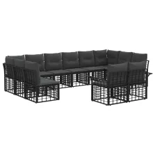   vidaXL Kültéri kanapé szett 12 pcs Fekete és Sötétszürke Poliészter