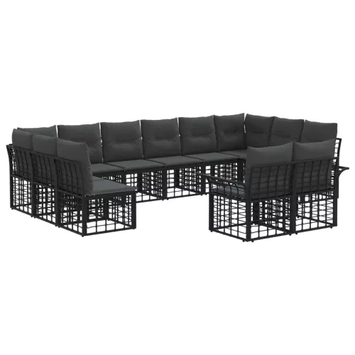vidaXL Kültéri kanapé szett 12 pcs Fekete és Sötétszürke Poliészter