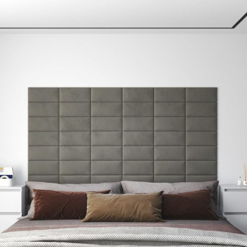 vidaXL 12 db világosszürke bársony fali panel 30 x 15 cm 0,54 m²