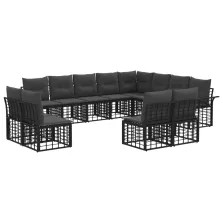   vidaXL Kültéri kanapé szett 12 pcs Fekete és Sötétszürke Poliészter