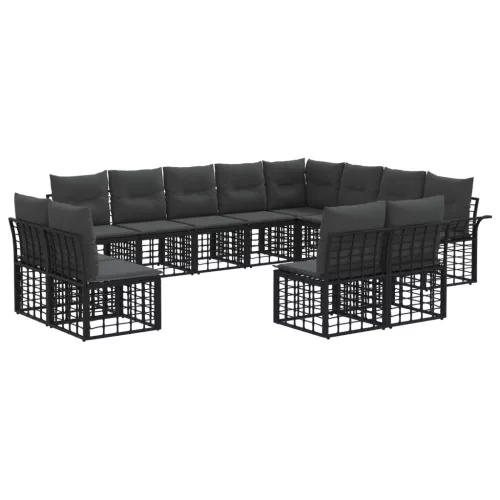 vidaXL Kültéri kanapé szett 12 pcs Fekete és Sötétszürke Poliészter