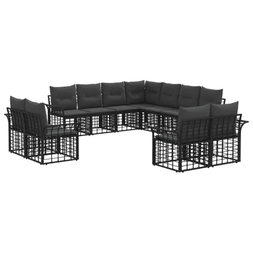 vidaXL Kültéri kanapé szett 11 pcs Fekete és Sötétszürke Poliészter