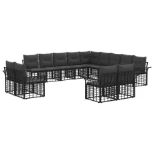   vidaXL Kültéri kanapé szett 13 pcs Fekete és Sötétszürke Poliészter