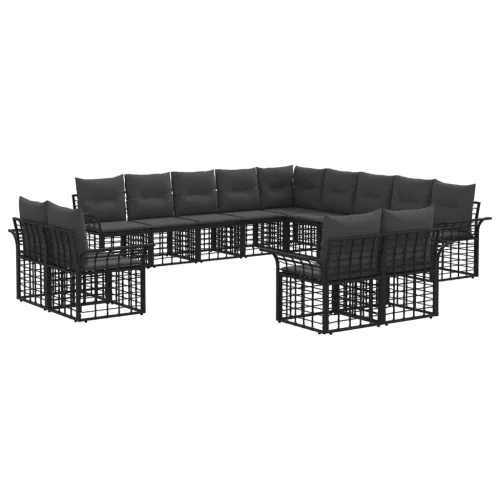 vidaXL Kültéri kanapé szett 13 pcs Fekete és Sötétszürke Poliészter