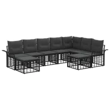   vidaXL Kültéri kanapé szett 9 pcs Fekete és Sötétszürke Poliészter