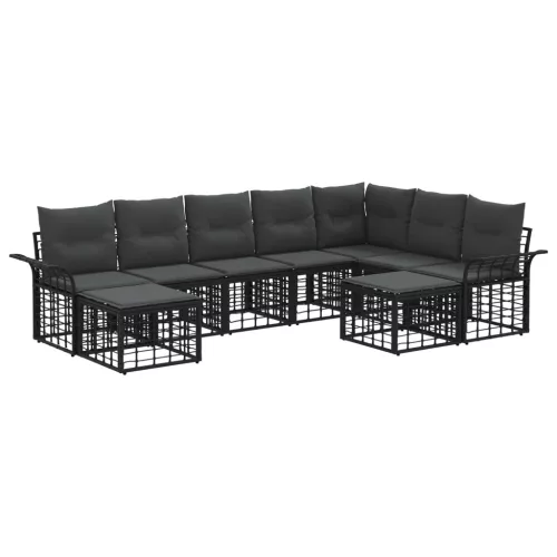 vidaXL Kültéri kanapé szett 9 pcs Fekete és Sötétszürke Poliészter