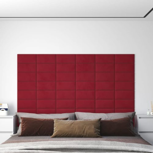 vidaXL 12 db bordó bársony fali panel 30 x 15 cm 0,54 m²