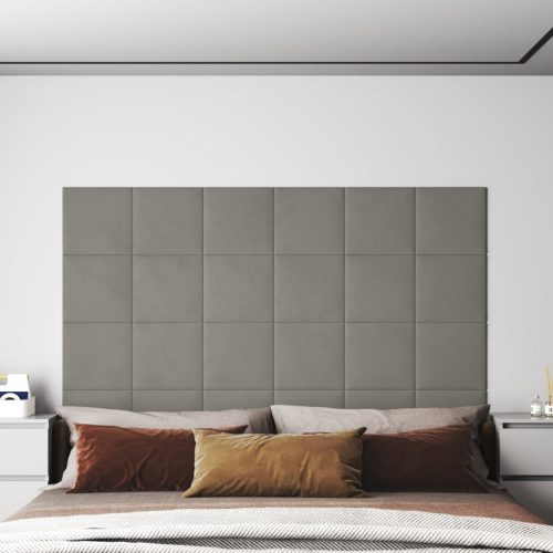 vidaXL 12 db világosszürke bársony fali panel 30 x 30 cm 1,08 m²