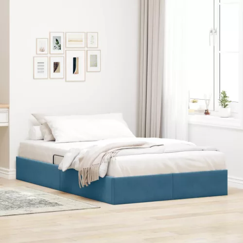 vidaXL Tárolós Ágy fejtámlával Sötét kék 120 x 190 cm Bársony