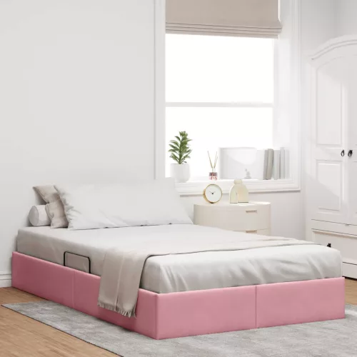 vidaXL Tárolós Ágy fejtámlával Rózsaszín 120 x 200 cm Bársony