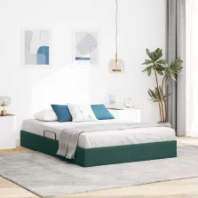   vidaXL Tárolós Ágy fejtámlával Sötétzöld 140 x 190 cm Bársony
