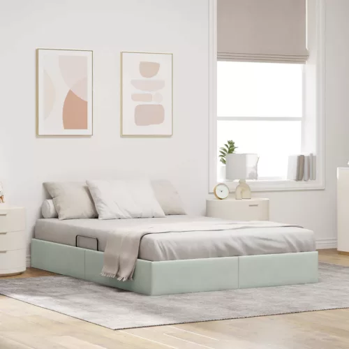 vidaXL Tárolós Ágy fejtámlával Világosszürke 140 x 200 cm Bársony