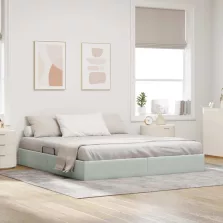   vidaXL Tárolós Ágy fejtámlával Világosszürke 160 x 200 cm Bársony