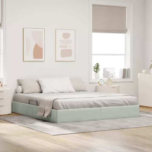 vidaXL Tárolós Ágy fejtámlával Világosszürke 160 x 200 cm Bársony
