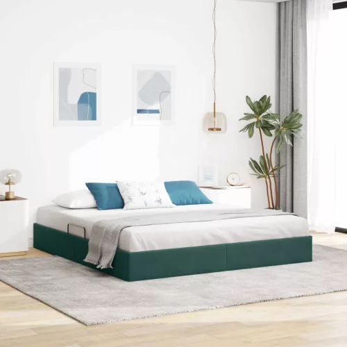 vidaXL Tárolós Ágy fejtámlával Sötétzöld 180 x 200 cm Bársony