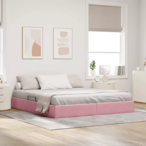 vidaXL Tárolós Ágy fejtámlával Rózsaszín 180 x 200 cm Bársony
